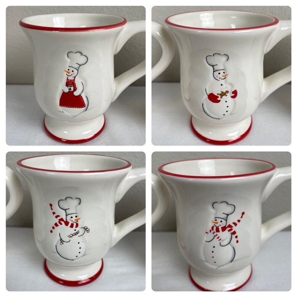 Williams Sonoma Snowman Chef Mugs In Box Christmas Holiday Mugs Festive
